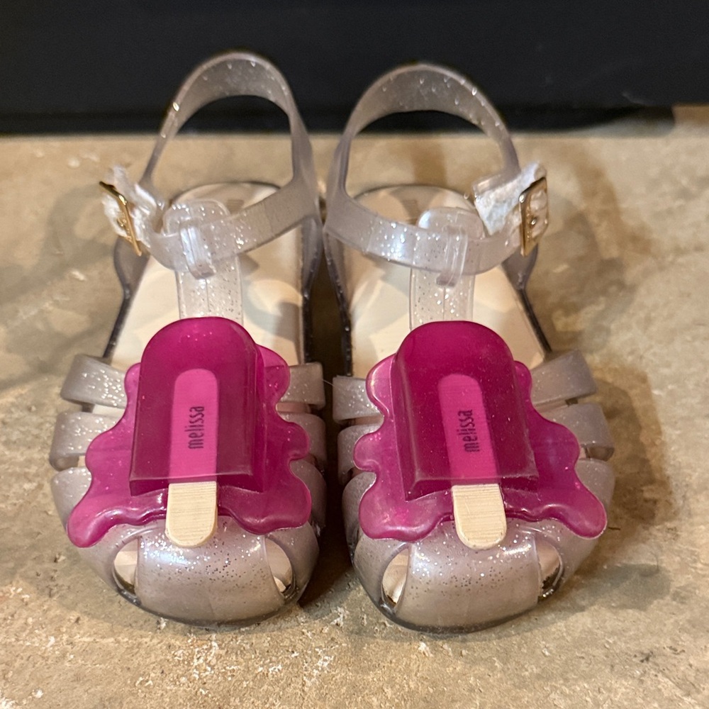 Melissa Glittery Silver and Pink Kids Sandals